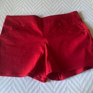 INC pull on shorts. Rayon nylon spandex. Red. 14. Pockets. Wide band